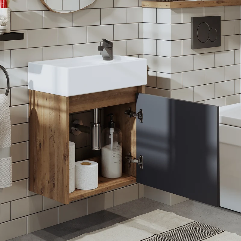 Roomart MINI Waschtisch mit Unterschrank, 50 cm, mit Keramikbecken, in 5 Farben