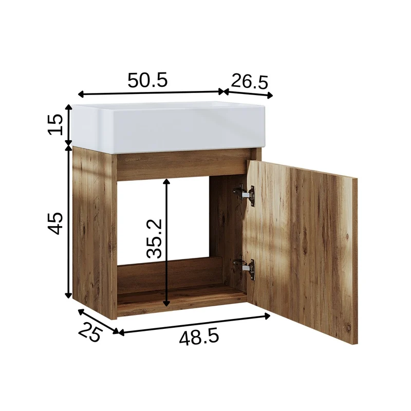 Roomart MINI Waschtisch mit Unterschrank, 50 cm, mit Keramikbecken, in 5 Farben