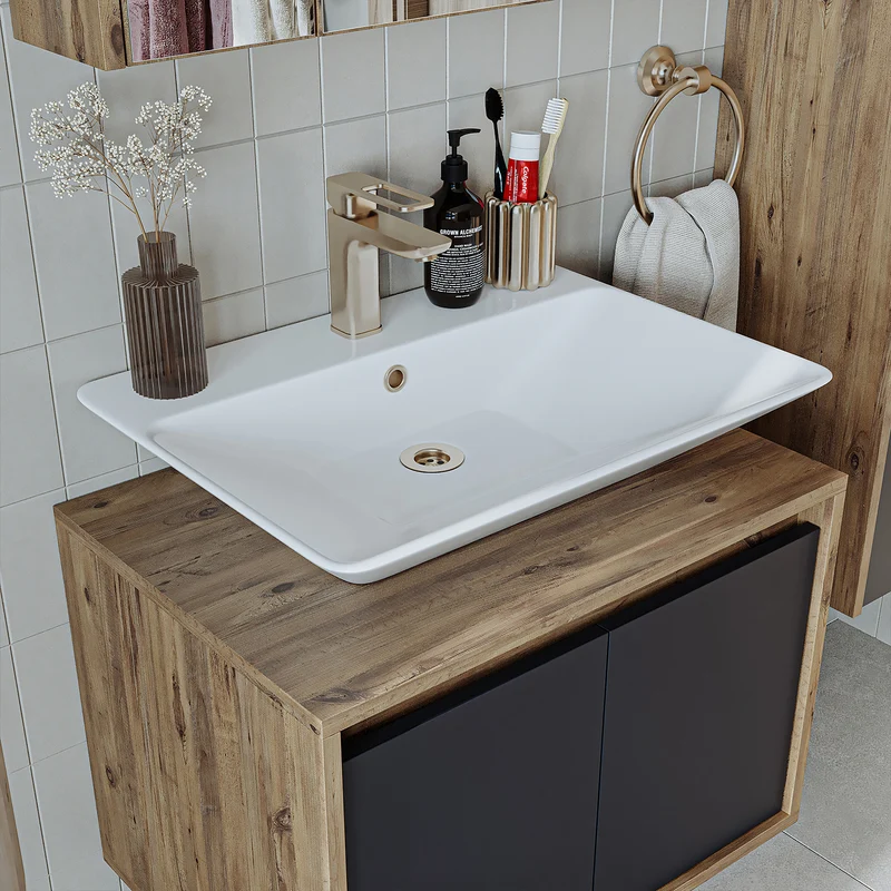 Roomart ATLANTIC Waschtisch mit Unterschrank, 65 cm, mit oder ohne Aufsatzbecken, in 5 Farben