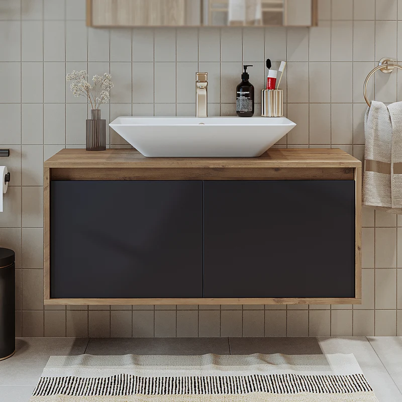 Roomart ATLANTIC Waschtisch mit Unterschrank, 100 cm, mit Aufsatzbecken, in 5 Farben