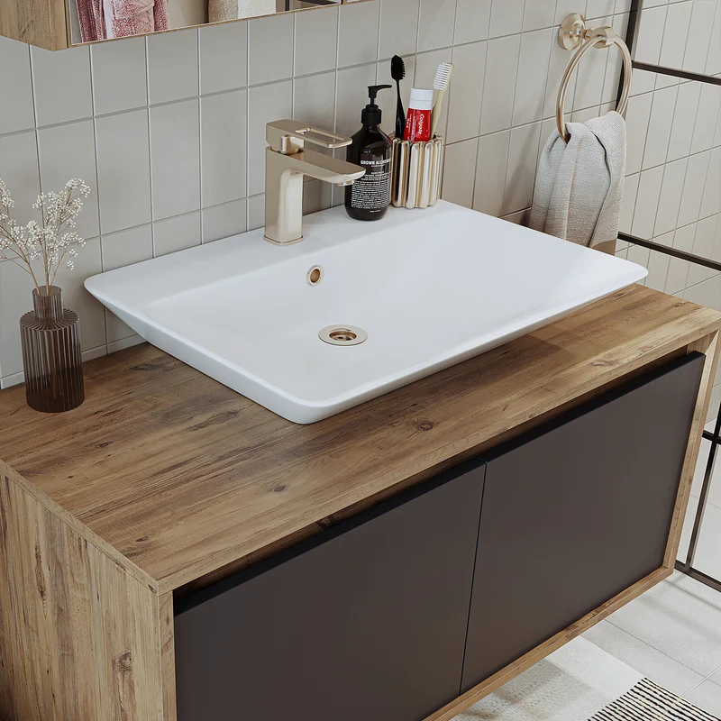 Roomart ATLANTIC Waschtisch mit Unterschrank, 100 cm, mit Aufsatzbecken, in 5 Farben