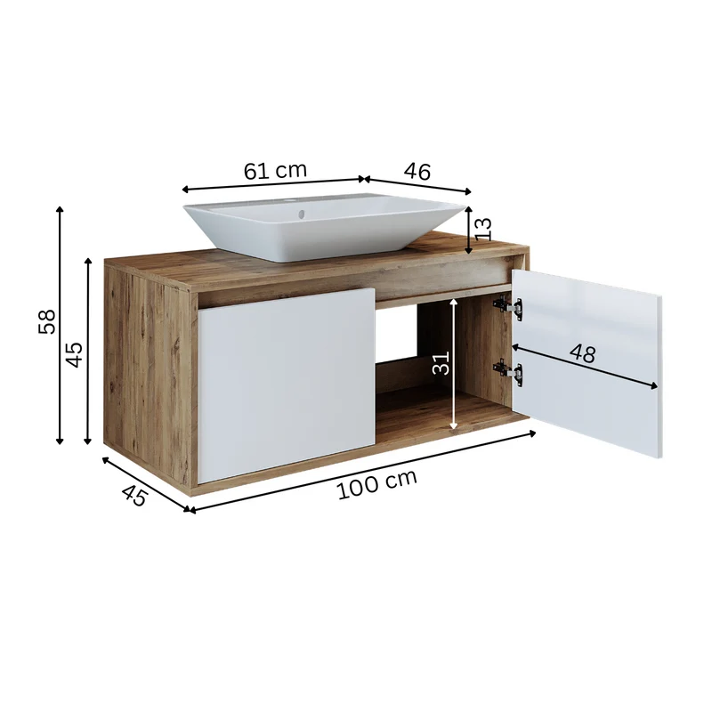Roomart ATLANTIC Waschtisch mit Unterschrank, 100 cm, mit Aufsatzbecken, in 5 Farben