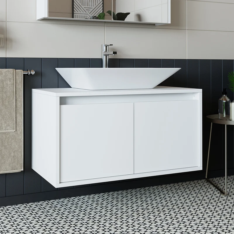 Roomart ATLANTIC Waschtisch mit Unterschrank, 85 cm, mit Aufsatzbecken, in 5 Farben