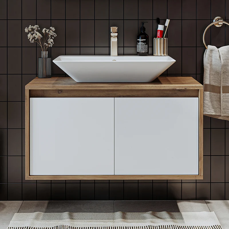 Roomart ATLANTIC Waschtisch mit Unterschrank, 85 cm, mit Aufsatzbecken, in 5 Farben