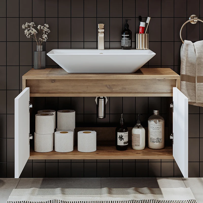 Roomart ATLANTIC Waschtisch mit Unterschrank, 85 cm, mit Aufsatzbecken, in 5 Farben