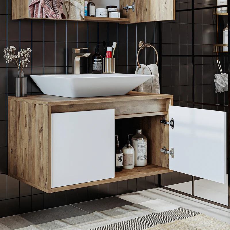 Roomart ATLANTIC Waschtisch mit Unterschrank, 85 cm, mit Aufsatzbecken, in 5 Farben