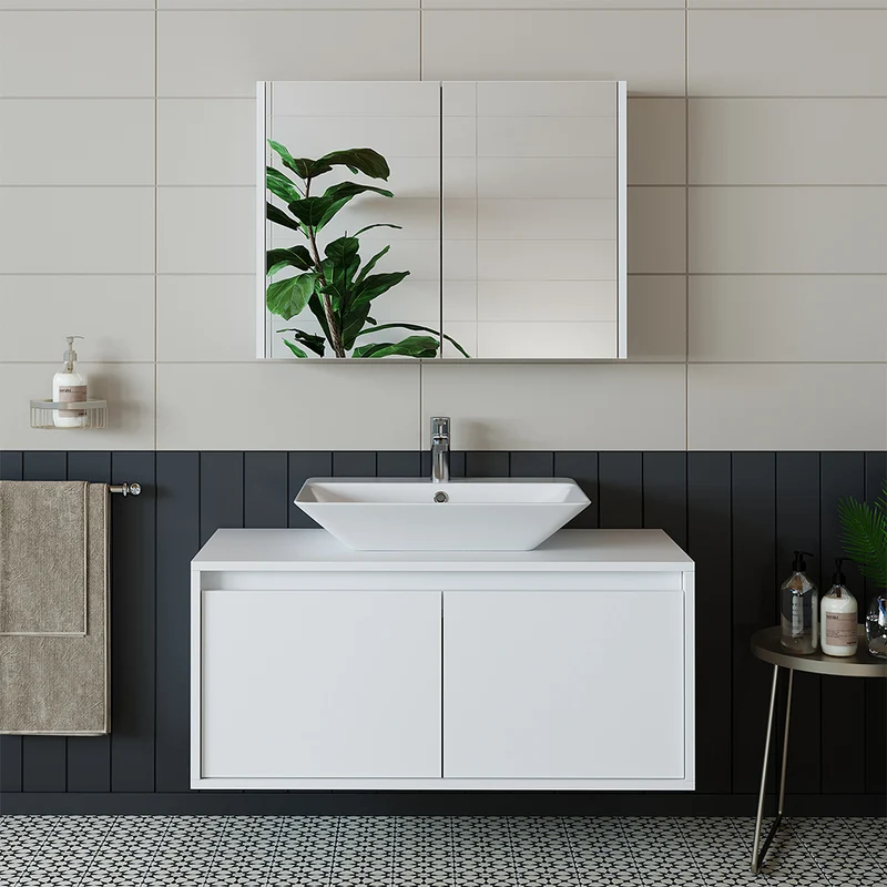 Roomart 3-teiliges Badmöbel-Set ATLANTIC, 100 cm, mit Aufsatzbecken und Spiegelschrank, in 5 Farben