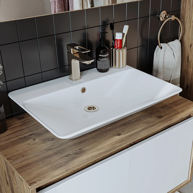Roomart 3-teiliges Badmöbel-Set ATLANTIC, 85 cm, mit Aufsatzbecken und Spiegelschrank, in 5 Farben