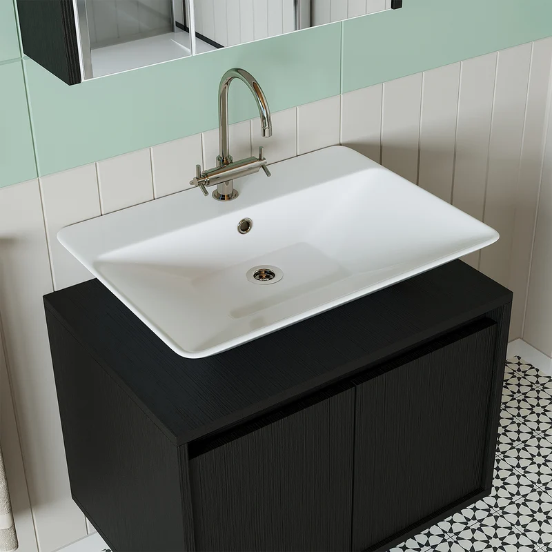 Roomart 3-teiliges Badmöbel-Set ATLANTIC, 65 cm, mit Aufsatzbecken und Spiegelschrank, in 5 Farben