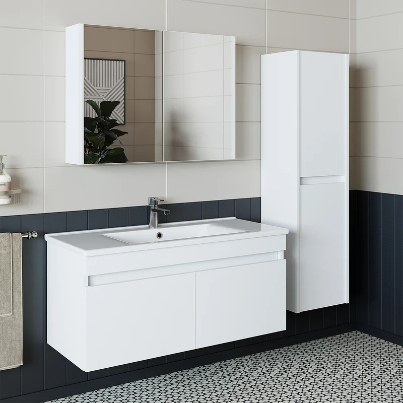 Roomart 4-teiliges Badmöbel-Set ATRIA, 100 cm, mit Spiegelschrank und Hochschrank, in 4 Farben