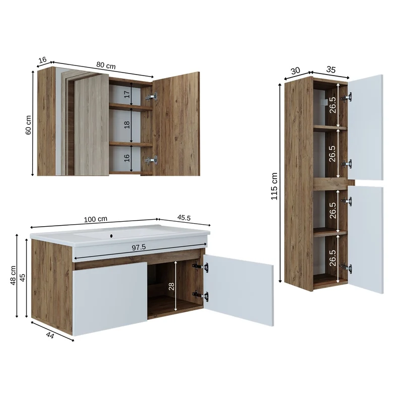Roomart 4-teiliges Badmöbel-Set ATRIA, 100 cm, mit Spiegelschrank und Hochschrank, in 4 Farben
