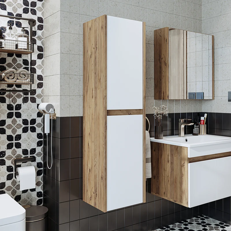 Roomart 4-teiliges Badmöbel-Set ATRIA, 85 cm, mit Spiegelschrank und Hochschrank, in 4 Farben