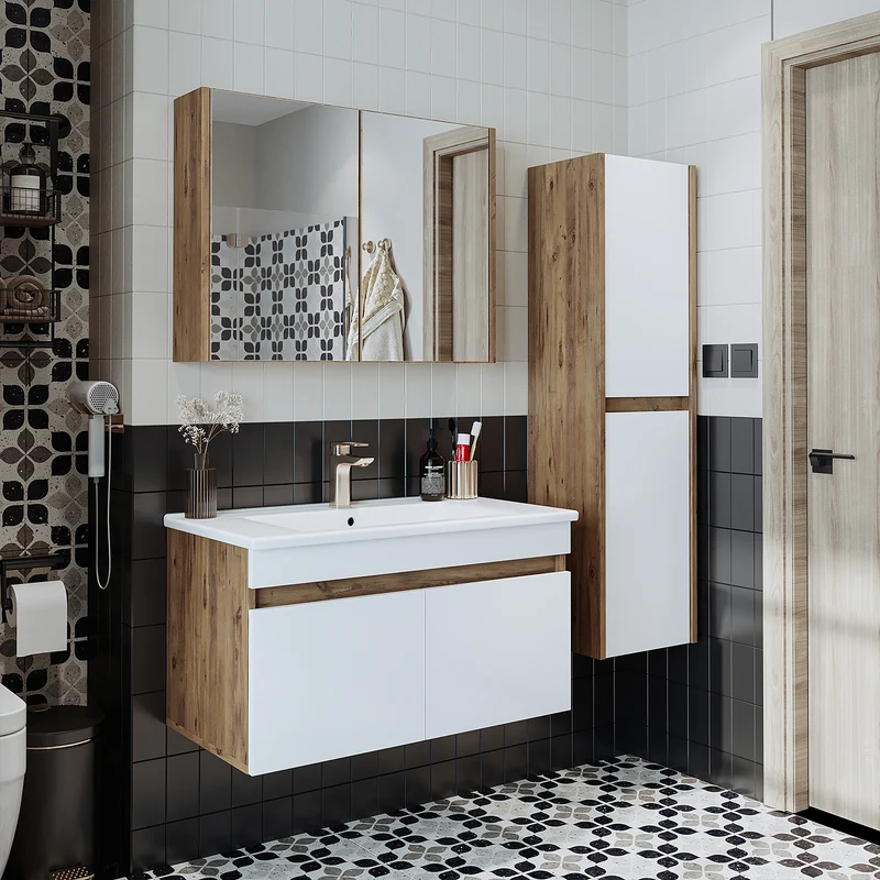 Roomart 4-teiliges Badmöbel-Set ATRIA, 85 cm, mit Spiegelschrank und Hochschrank, in 4 Farben