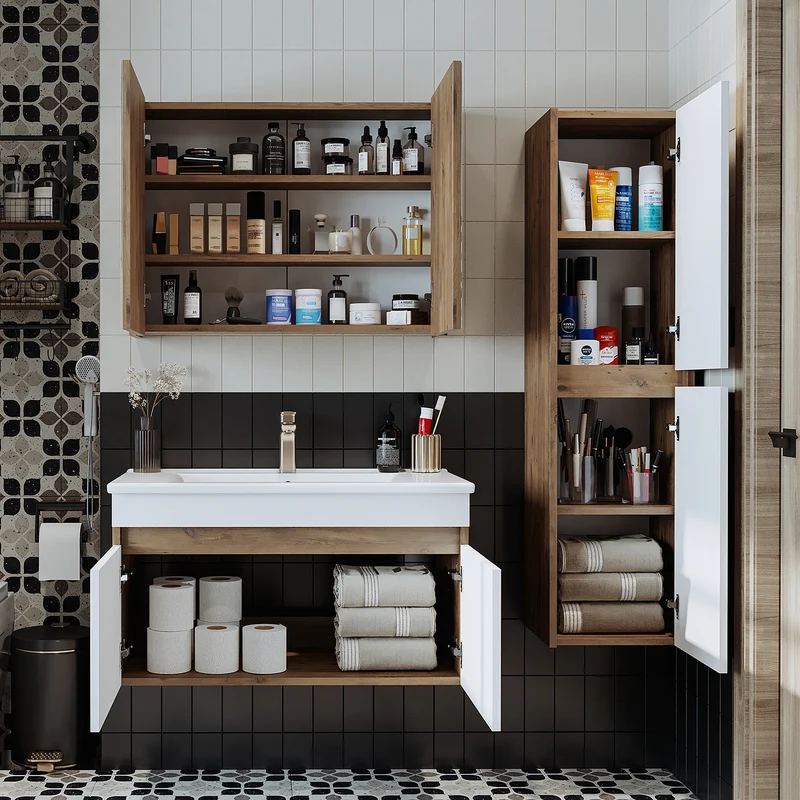 Roomart 4-teiliges Badmöbel-Set ATRIA, 85 cm, mit Spiegelschrank und Hochschrank, in 4 Farben