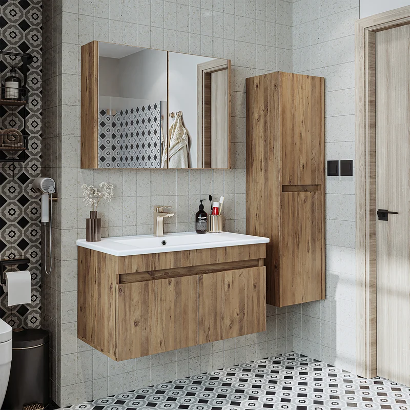 Roomart 4-teiliges Badmöbel-Set ATRIA, 85 cm, mit Spiegelschrank und Hochschrank, in 4 Farben
