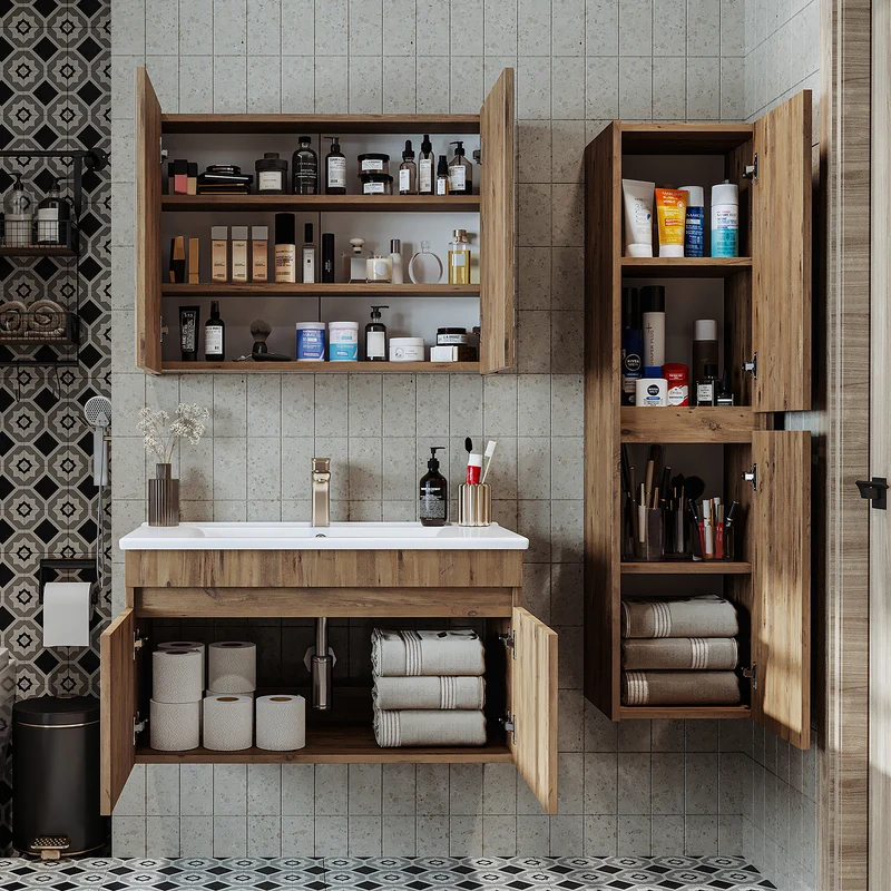 Roomart 4-teiliges Badmöbel-Set ATRIA, 85 cm, mit Spiegelschrank und Hochschrank, in 4 Farben