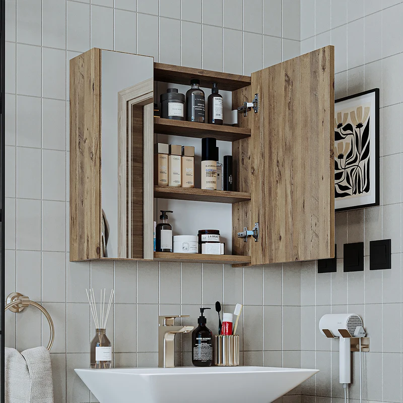 Roomart 4-teiliges Badmöbel-Set ATRIA, 65 cm, mit Spiegelschrank und Hochschrank, in 4 Farben