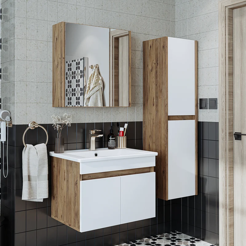 Roomart 4-teiliges Badmöbel-Set ATRIA, 65 cm, mit Spiegelschrank und Hochschrank, in 4 Farben