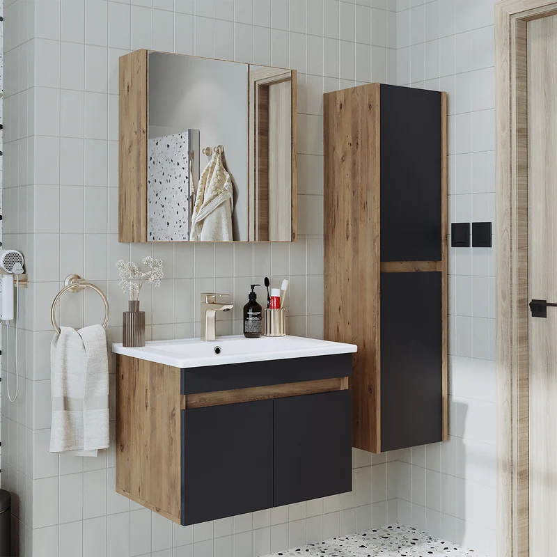 Roomart 4-teiliges Badmöbel-Set ATRIA, 65 cm, mit Spiegelschrank und Hochschrank, in 4 Farben