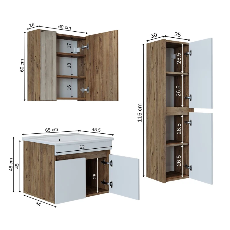 Roomart 4-teiliges Badmöbel-Set ATRIA, 65 cm, mit Spiegelschrank und Hochschrank, in 4 Farben