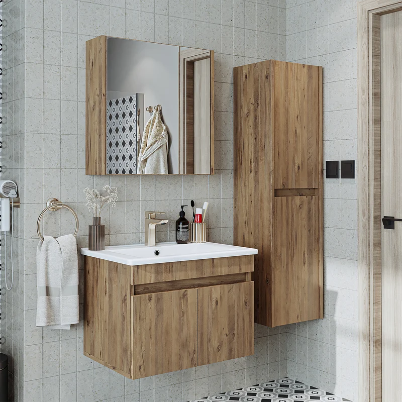 Roomart 4-teiliges Badmöbel-Set ATRIA, 65 cm, mit Spiegelschrank und Hochschrank, in 4 Farben