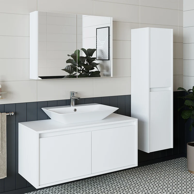 Roomart 4-teiliges Badmöbel-Set ATLANTIC, 100 cm, mit Spiegelschrank und Hochschrank, in 5 Farben