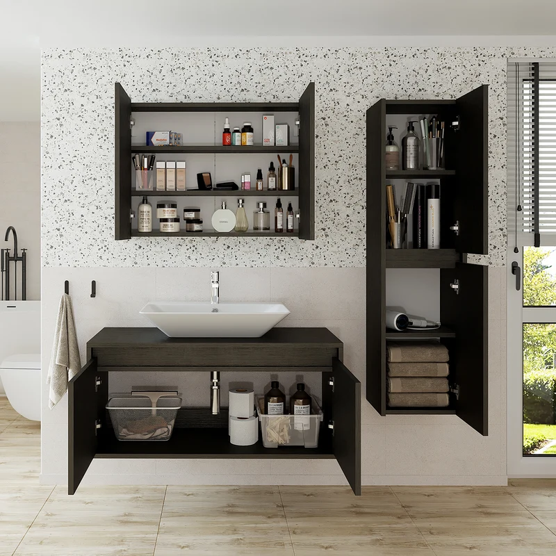 Roomart 4-teiliges Badmöbel-Set ATLANTIC, 100 cm, mit Spiegelschrank und Hochschrank, in 5 Farben