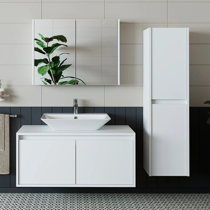 Roomart 4-teiliges Badmöbel-Set ATLANTIC, 100 cm, mit Spiegelschrank und Hochschrank, in 5 Farben
