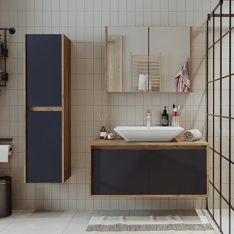 Roomart 4-teiliges Badmöbel-Set ATLANTIC, 100 cm, mit Spiegelschrank und Hochschrank, in 5 Farben