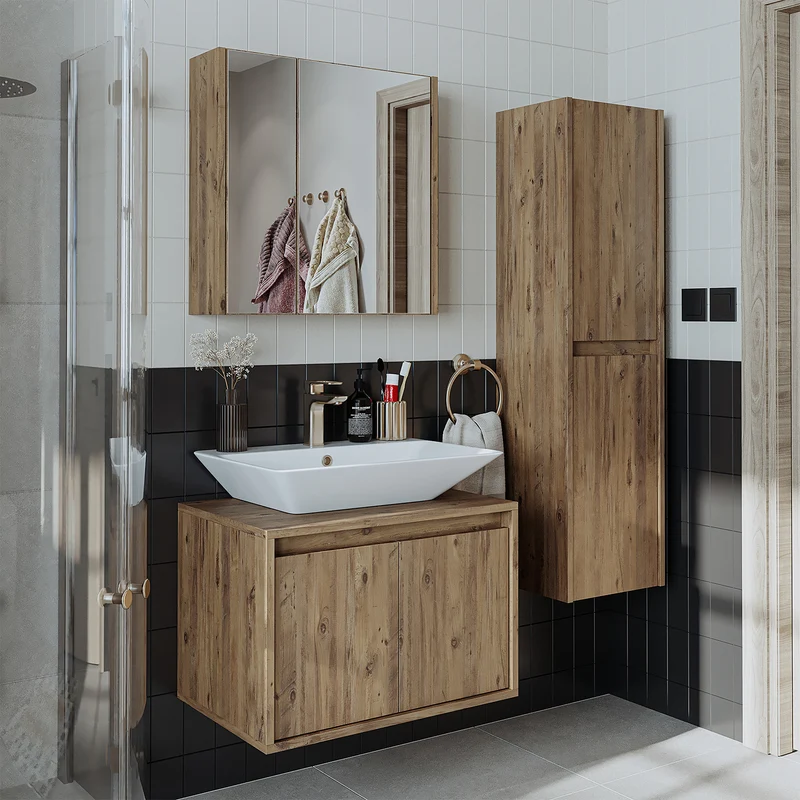 Roomart 4-teiliges Badmöbel-Set ATLANTIC 65 cm, Aufsatzbecken und Hochschrank, in 5 Farben