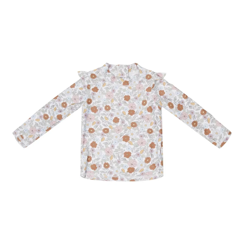 Langärmeliger Bade T-shirt mit Rüschen Vintage Little Flowers Little Dutch