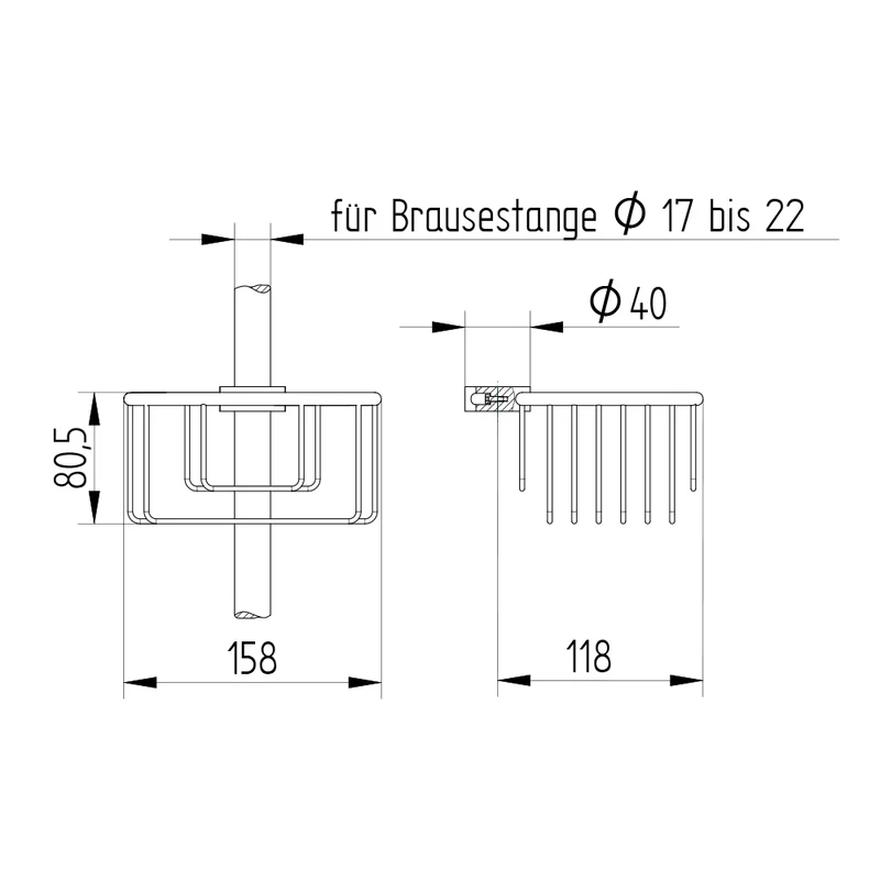 Schwammkorb für Brausestangen – mit Adaptern für Ø 18 bis 25 mm, verchromt, Art.Nr. 901 4015