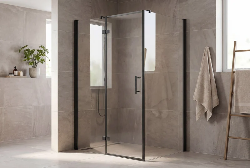 Dreiseitige Dusche, Drehtür mit zwei Seitenwänden, 6 mm ESG-Glas, EasyCare, 200 cm hoch