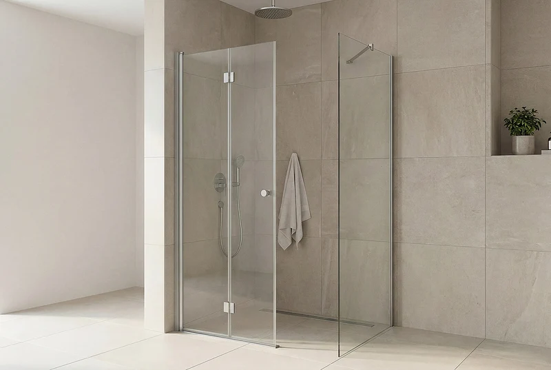 Eckdusche, Falttür mit fester Seitenwand, 6 mm ESG-Glas, EasyCare, 200 cm hoch