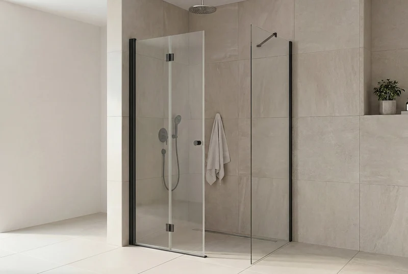 Eckdusche, Falttür mit fester Seitenwand, 6 mm ESG-Glas, EasyCare, 200 cm hoch