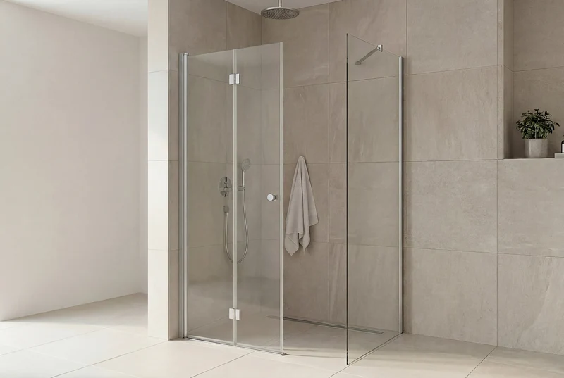 Eckdusche, Falttür mit fester Seitenwand, 6 mm ESG-Glas, EasyCare, 200 cm hoch