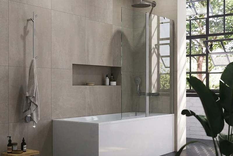 Badewannenaufsatz, Drehtür mit Festteil, 6 mm ESG-Glas, EasyCare, 155 cm hoch