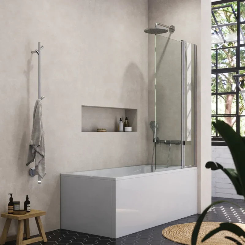 Badewannenaufsatz, Drehtür mit Festteil, 6 mm ESG-Glas, EasyCare, 155 cm hoch