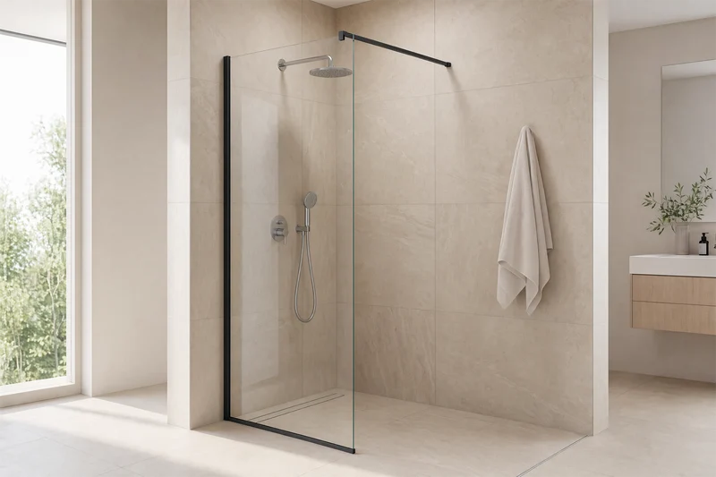 Walk-in Duschwand, feste Glaswand mit Stabilisierung, 6 mm ESG-Glas, EasyCare, 197,5 cm hoch