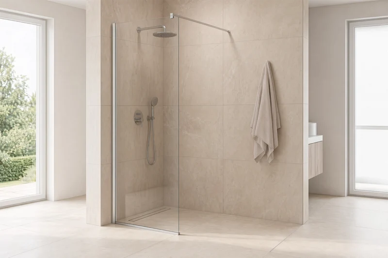 Walk-in Duschwand, feste Glaswand mit Stabilisierung, 6 mm ESG-Glas, EasyCare, 197,5 cm hoch