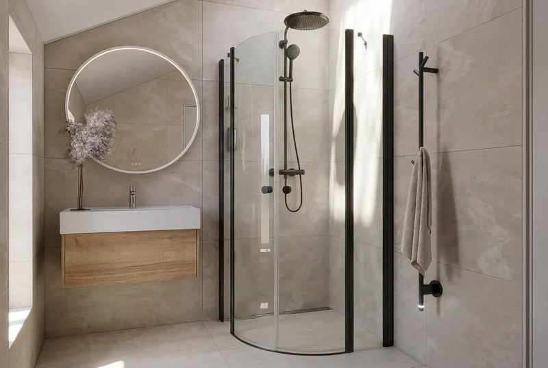 Viertelkreis-Dusche mit zwei gebogenen Drehtüren, 6 mm ESG-Glas, EasyCare, 200 cm hoch