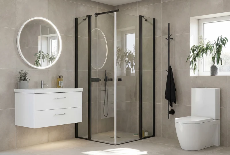 Eckdusche mit zwei Falttüren, Komplett-Set mit Wandprofilen, 6 mm ESG-Glas, EasyCare, 200 cm hoch