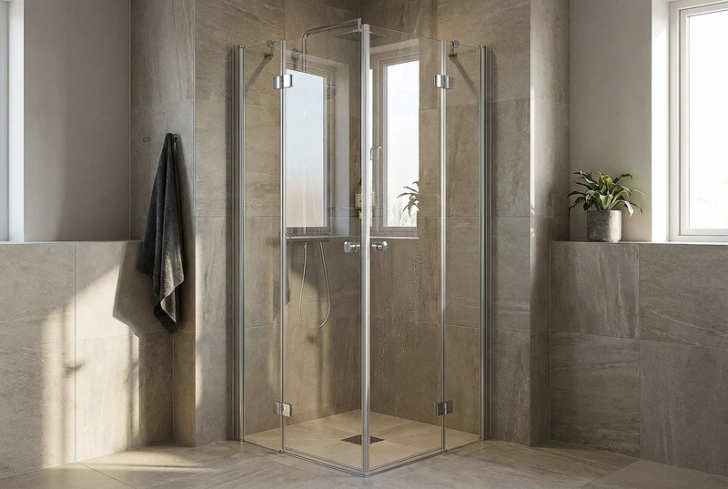 Eckdusche mit zwei Drehtüren, Komplett-Set mit Wandprofilen, 6 mm ESG-Glas, EasyCare, 200 cm hoch