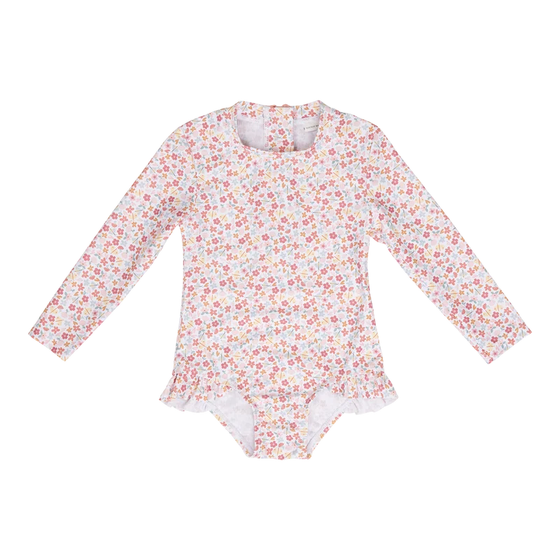 Badeanzug Langarm mit Rüschen Summer Flowers Little Dutch