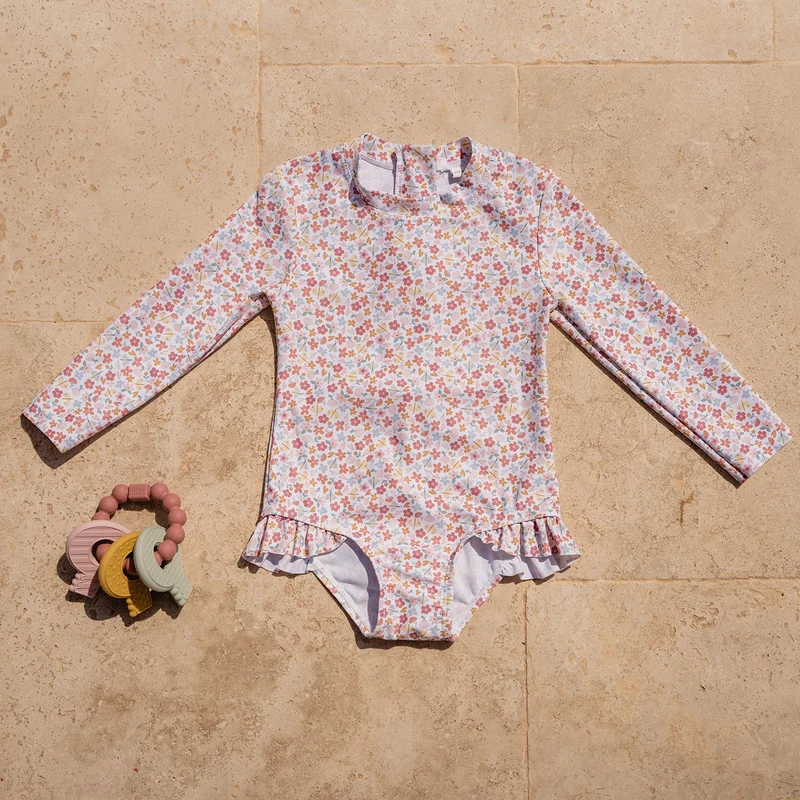 Badeanzug Langarm mit Rüschen Summer Flowers Little Dutch