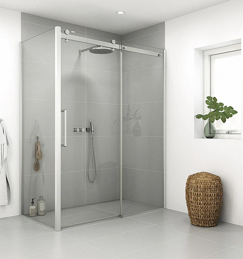 XXL Großraumdusche Schiebetür mit Seitenwand für die Ecke, 8 mm ESG-Glas, EasyCare, 200 cm hoch