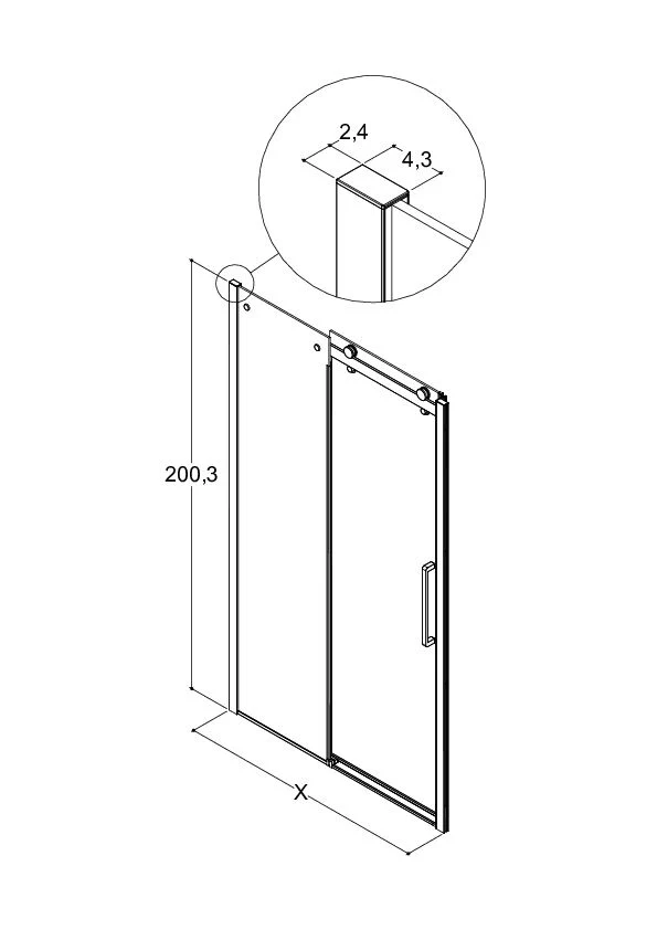 XXL Großraumdusche Schiebetür für Nische, 8 mm ESG-Glas, EasyCare, 200 cm hoch
