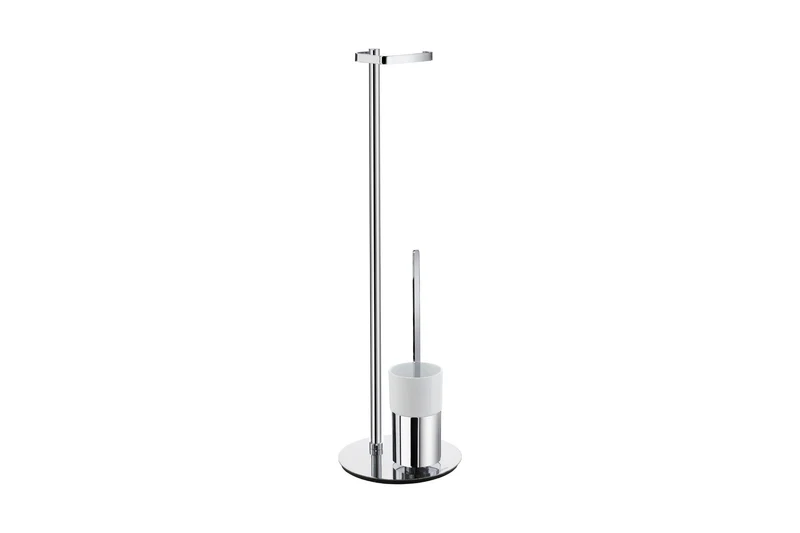 OUTLINE Stand-Set Toilettenpapierhalter und WC-Bürste, rund, Chrom poliert und Porzellan, Art.Nr. FK312P