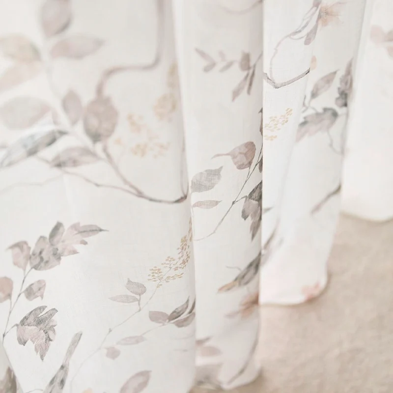 Melody – halbtransparenter Vorhang nach Maß mit Blumenmuster Leinenoptik Floral Landhaus