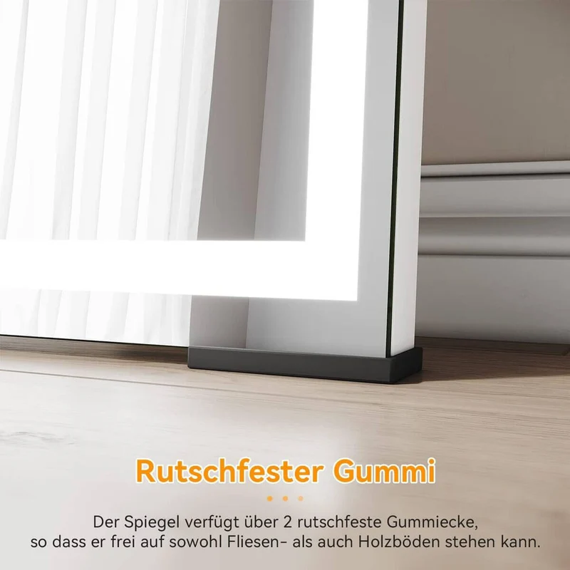 SONNI LED Bodenspiegel, beleuchteter Ganzkörperspiegel mit Touch-Schalter und Einstellbarer 3-Farben Lichtquelle, großer dimmbarer Steh-Kosmetikspiegel für Schlafzimmer 150 x 40 cm